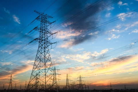 Power pylons at dusk