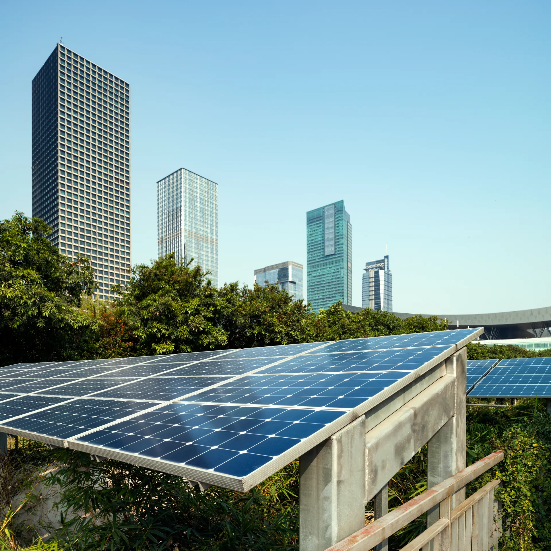 Solar panels in city